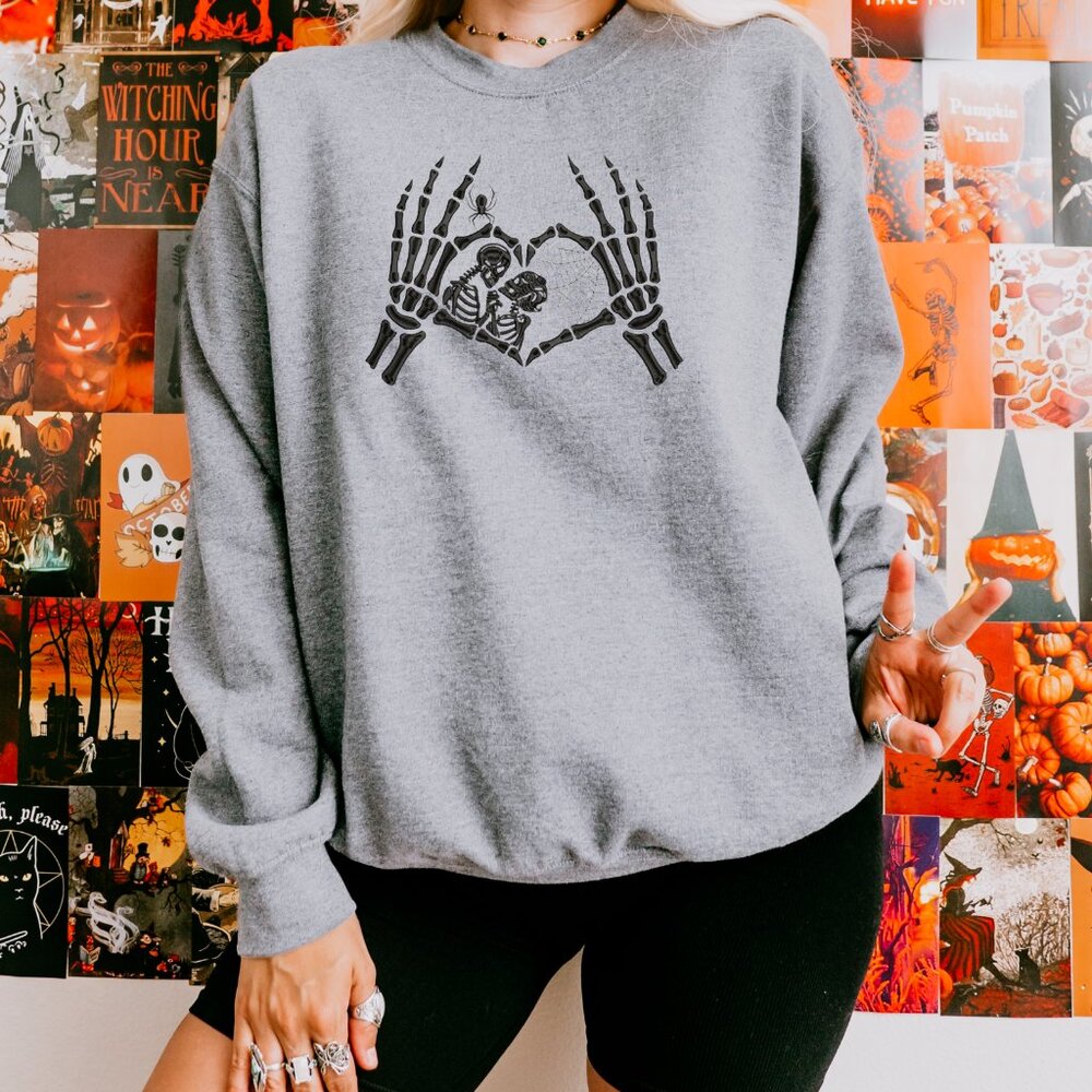 Heath Gray Embroidered Skull Sweatshirt – Embroidered in My Studio